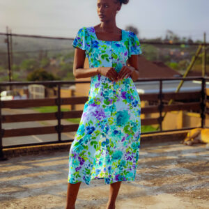 Buttoned Floral Midi Dress